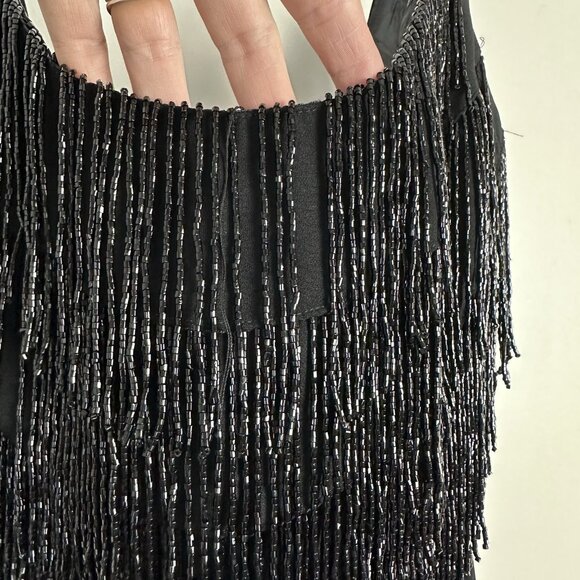 Vtg 90s Cache Slip Dress Fairy Grunge Sz 4 Beaded Fringe V Neck Cocktail Cruise - Picture 5 of 13